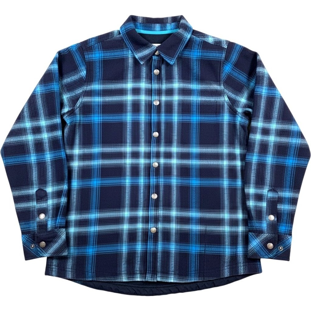 Orvis Fleece Lined Flannel Jacket Womens M Blue Plaid Shirt Shacket Cozy Outdoor